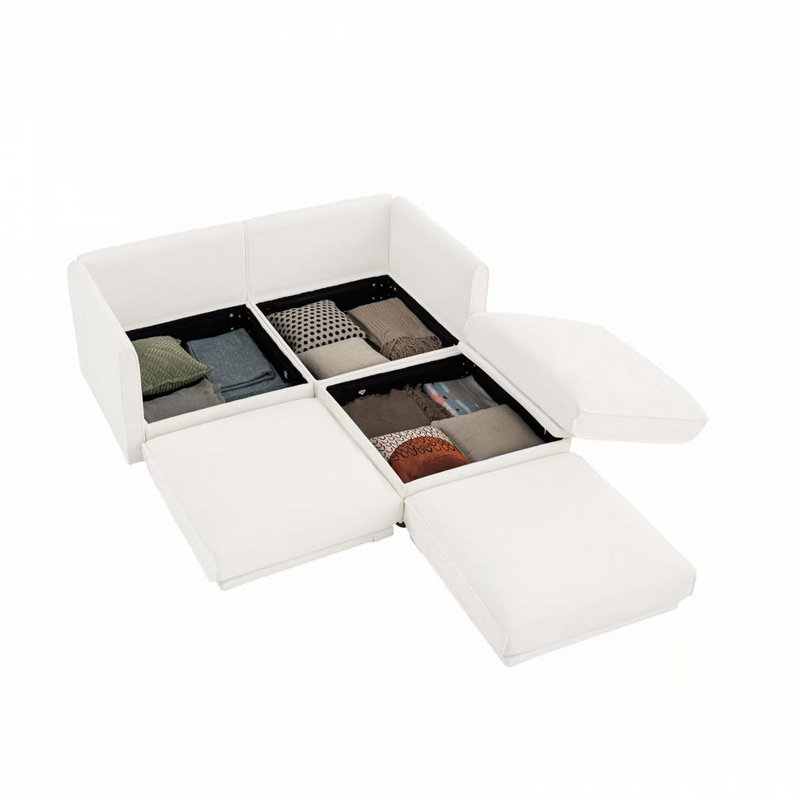 Canapé en chenille avec repose-pieds en tissu, H 27,9 po x l 75,5 po x P 37,4 po, 2, Blanc