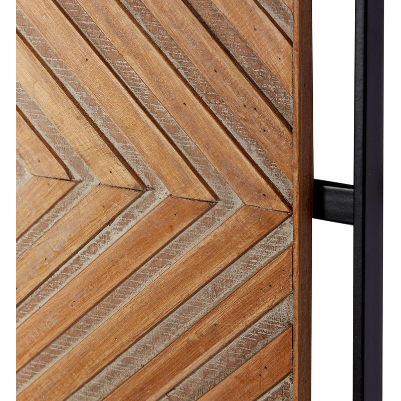 Wooden Geometric Home Wall Decor Linear Carved Wall Sculpture With Black Frame, Set Of 2 Wall Art 32"W, 12"H, Brown
