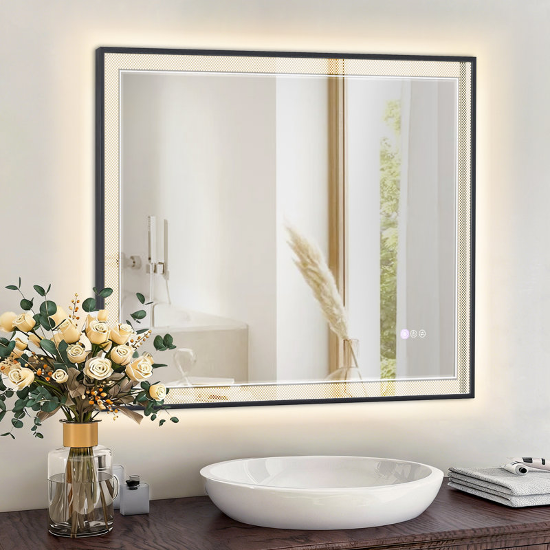 Miroir de salle de bain à DEL avec éclairage avant et arrière - Miroir de salle de bain anti-buée à intensité variable avec température de couleur réglable