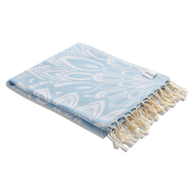 Chanyah Mandala Organic Cotton Turkish Towel, Elevated Sand Resistant Beach Peshtemal, Thin & Absorbent Bath Sheet, 66” x 36”