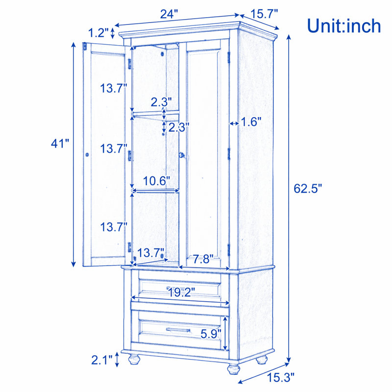 Tall Storage Cabinet With Two Drawers, White