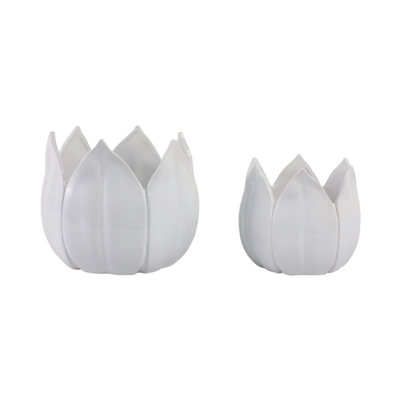Sagebrook Home 2-Pieces Petal Planters, White, White, 7" H x 8" W x 8" D