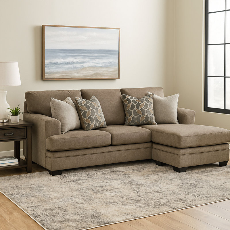 Ead Sectional Sofa Chaise, 4 Pillows, Polyester, Nutmeg Brown Polyester Blend, Right Hand Facing