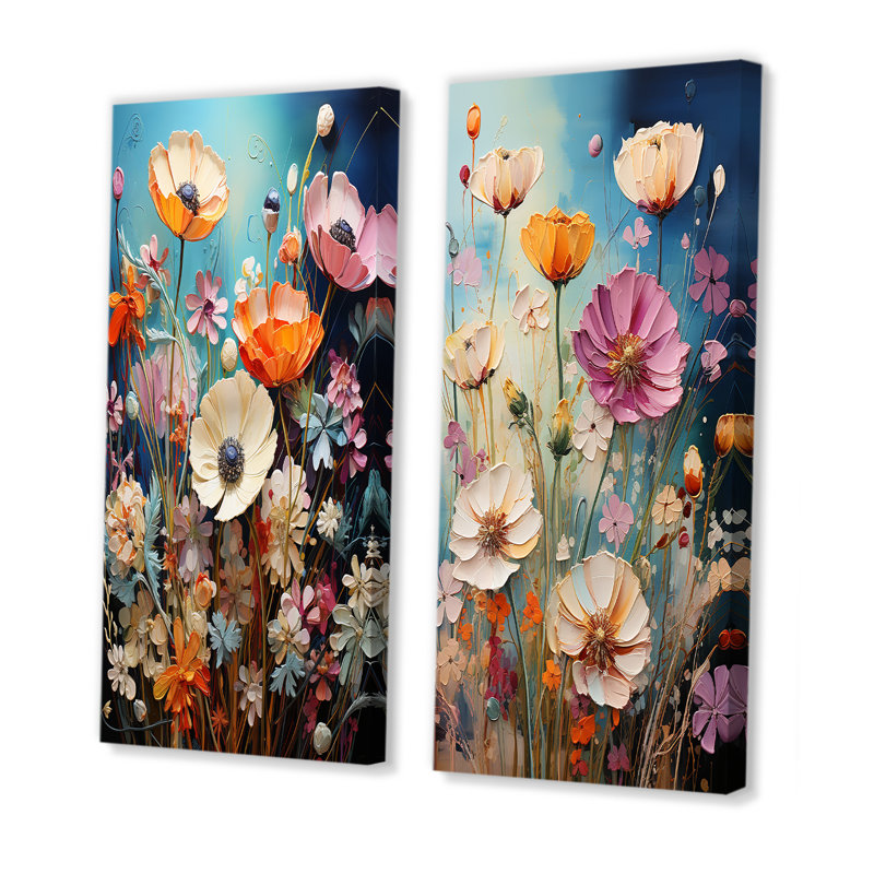«Whimsical Meadows Flowers Collage», ensemble de 2 reproductions d'art sur toile florales, Toile tendue, H 40 po x l 41 po