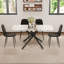 Ensemble de table et de chaises. Ensemble de table de salle à manger en verre trempé à motif de marbre blanc - 63 po x 35,4 po avec 4 chaises latérales rembourrées en polyuréthane noir de style Mid-Century. Pied de table en métal noir fourchette simple.-1158324900