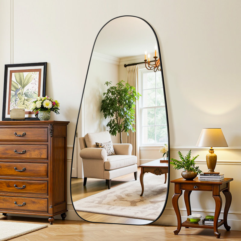 Grand miroir de plancher Waterdrop, Noir, 68 po x 26 po