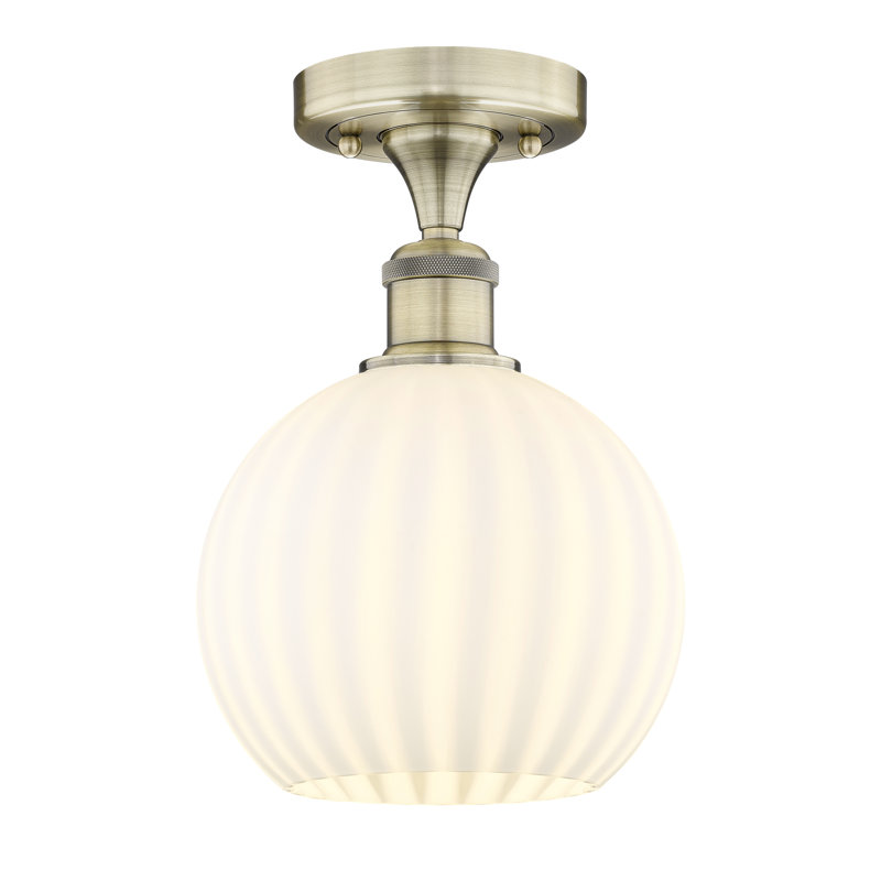 Edison - Adriao - Plafonnier semi-encastré 1 lumière - Abat-jour Adriao, H 10,13 po x l 8 po x P 8 po, Laiton antique