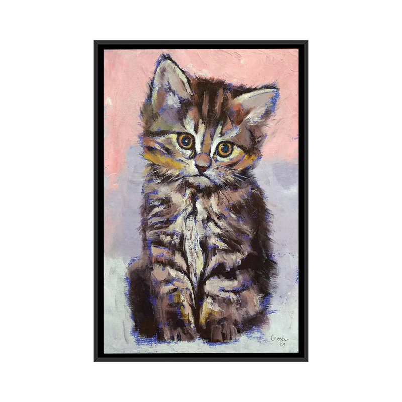 «Kitten», reproduction sur toile, H 26 po x l 18 po x P 1,5 po, Toile avec cadre noir, Pas de tapis