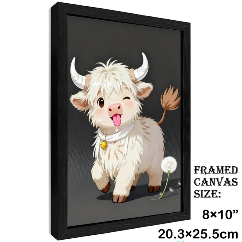 Reproduction d'art encadré noir avec joli veau blanc rétro, H 11 po x l 9 po