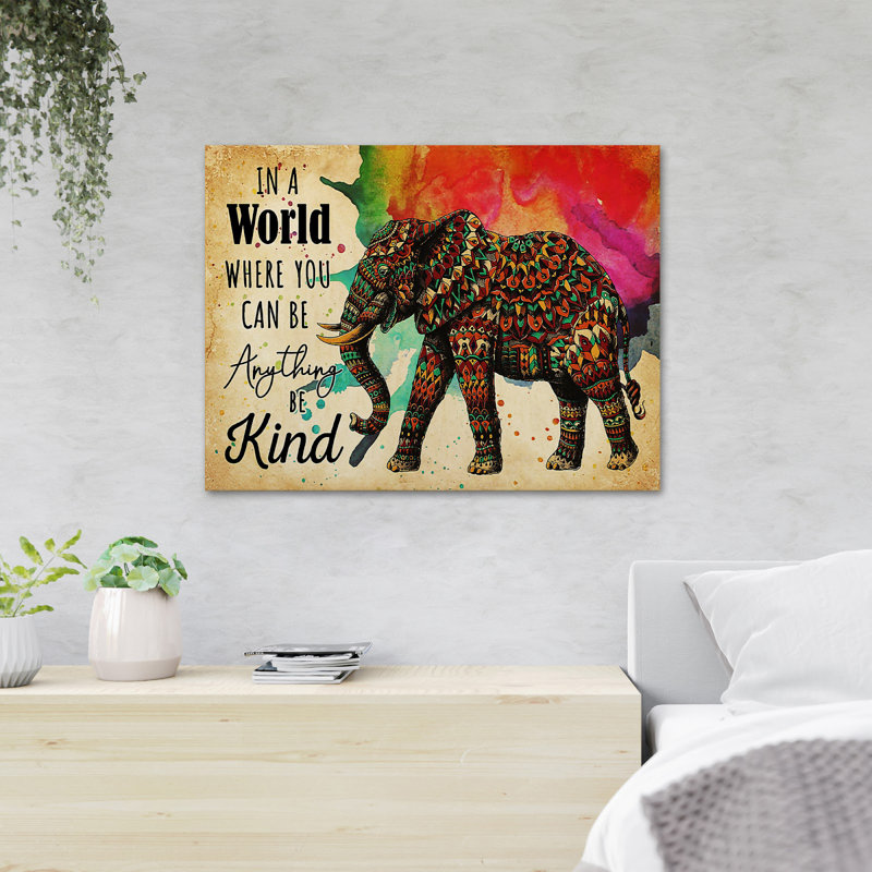 Éléphant à motif de fleurs - Dans un monde où vous pouvez être n'importe quoi - 1 pièce, reproduction d'art graphique sur toile tendue