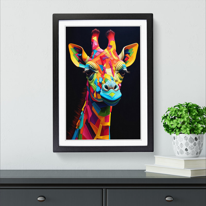 Giraffe Orphism No.2 - Framed Print, Black, 64cm H x 46cm W x 2cm D