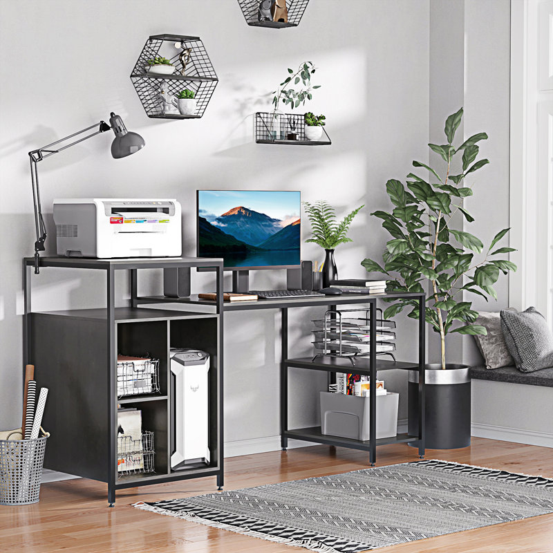 Bibliothèque de bureau d'ordinateur de table 68 pouces avec support pour unité centrale, Gris