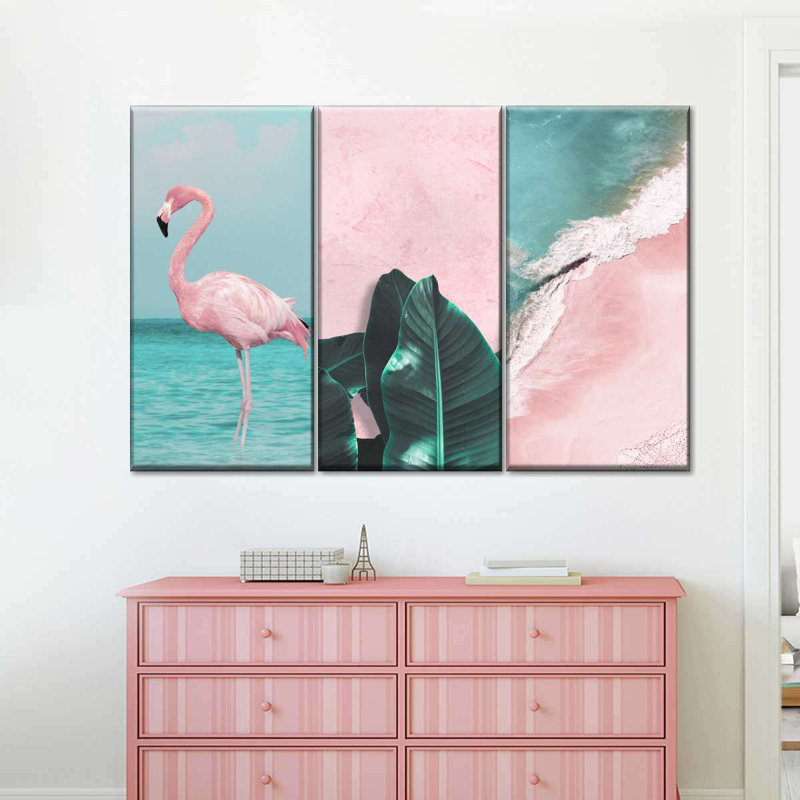 «Pink Paradise», ensemble de 3 reproductions sur toile 3 pièces, H 24 po x l 38 po x P 1,25 po