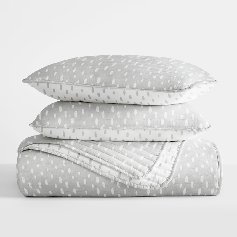 Light Gray Twin Reversible Microfiber Quilt Set with Painted Dots
