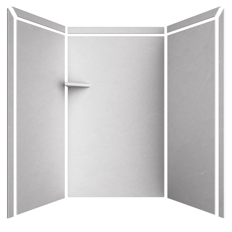 FlexStone Elegance 3-Panel 48"W x 36"D x 80"H Alcove Shower Surround in Sea Salt, Sea Salt