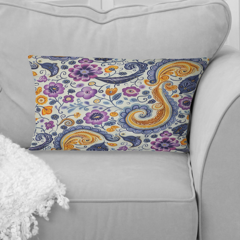 Coussin lombaire jaune et mauve rétro