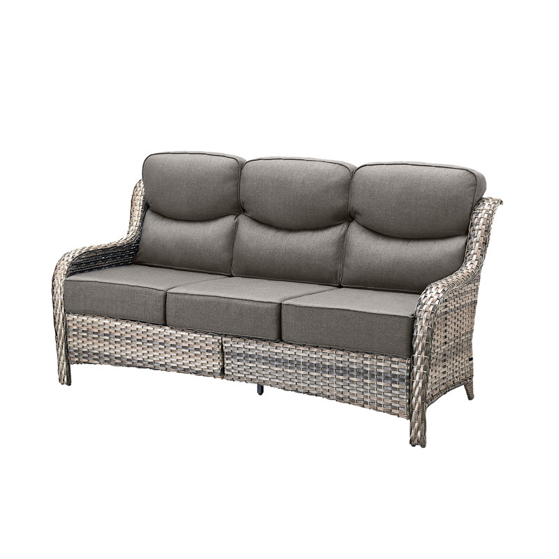 Wicker Patio Couch, Outdoor 3-Seat Sofa, All Weather PE Rattan, Deep Seating Deck Furniture Set With 6" Seat Cushions, Gray
