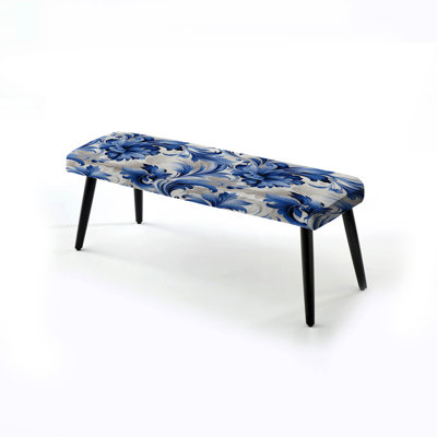 Banc victorien bleu à motif floral tourbillons ornementaux
