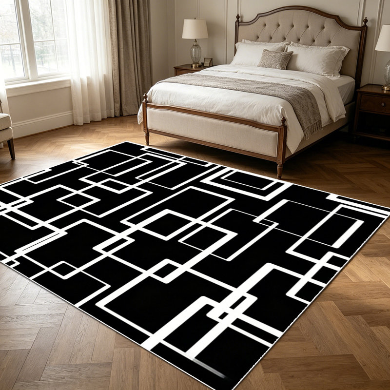 1PC Geometric Overlapping Square Frame Black and White Modern area rugs for Living Room, Soft and Comfortable, Suitable for all seasons, easy-to-maintain, machine washable Indoor floor mat, Under Table Farmhouse suitable for dining room, bedroom,