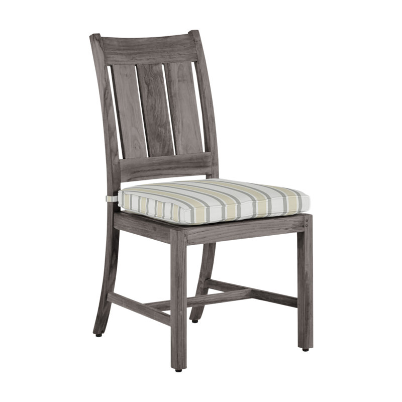 Croquet Patio Dining Side Chair with Cushions, Welt, Oyster Teak, Herringbone Sand