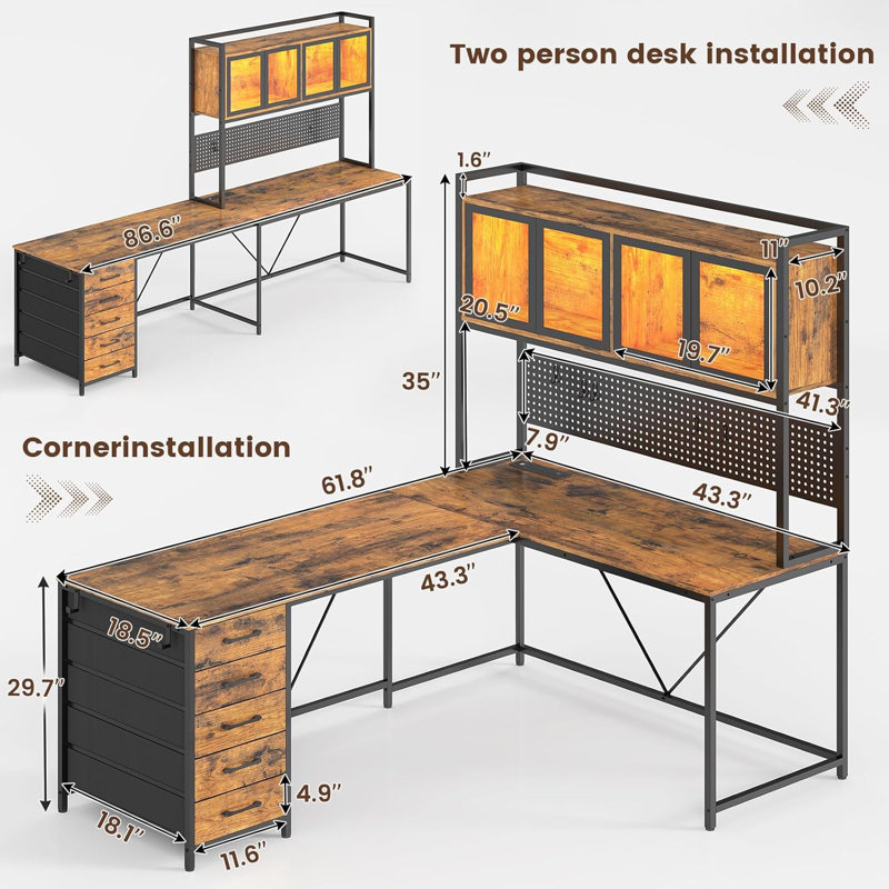 Computer Desk With Storage, Rustic Brown/Black