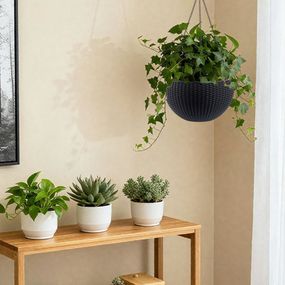 13.4" Self-Watering Hanging Rattan-Inspired Planter Large Capacity, Root-Rot Resistant Water Storage with Water Level Indicator, Dual-Use for Indoor & Balcony Decoration (Pack of 2 Color)