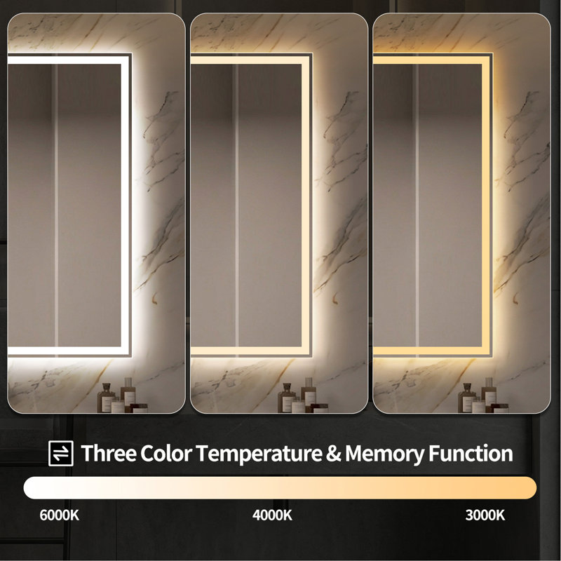 48 in. x 24 in. LED Bathroom Vanity Wall Mirror with Straight-Edge Design, Frosted Glass Finish, Anti-Fog, Dimmable 3 Color Lighting, Copper-Free Silver Glass
