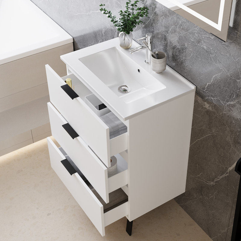 60mm Single Bathroom Vanity with Integrated Ceramic Basin, White