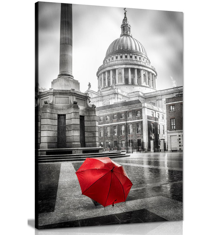 Red Umbrella At St Pauls Cathedral - Wrapped Canvas Print, 31cm H x 20cm W