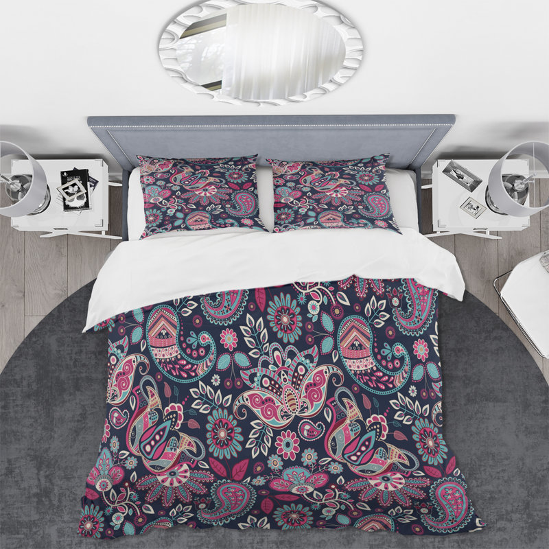 Cachemire mauve et bleu - ensemble de housse de couette moderne - microfibre de polyester