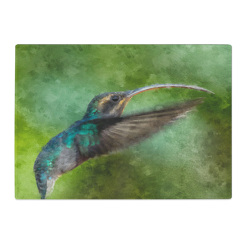 Tempered Glass Green Hermit Hummingbird Chopping Board, 28.5 cm x 39 cm