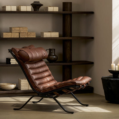 Retro Brown Faux Leather Chaise Lounge With Metal Frame, Ideal For Bedroom Or Reading Nook