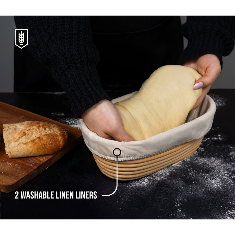 Kook Oval Banneton Bread Proofing Baskets With Linen Liners, Set Of 2, 9.8