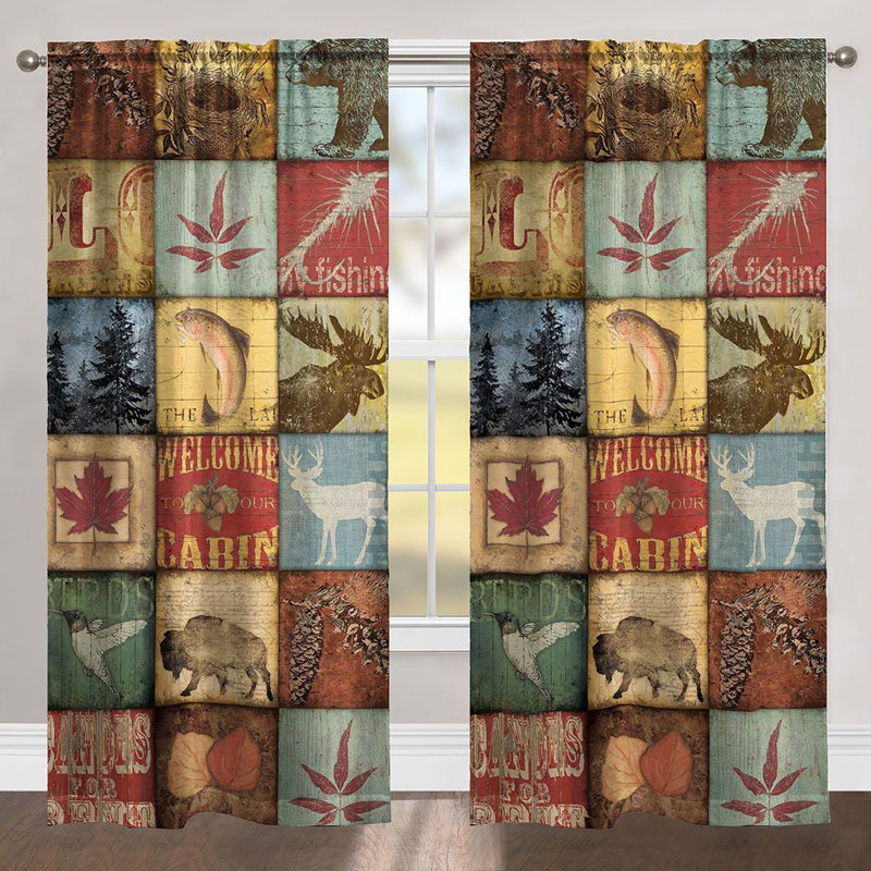 Rustic Multicolor Polyester Room-Darkening Window Panel, 84" Length