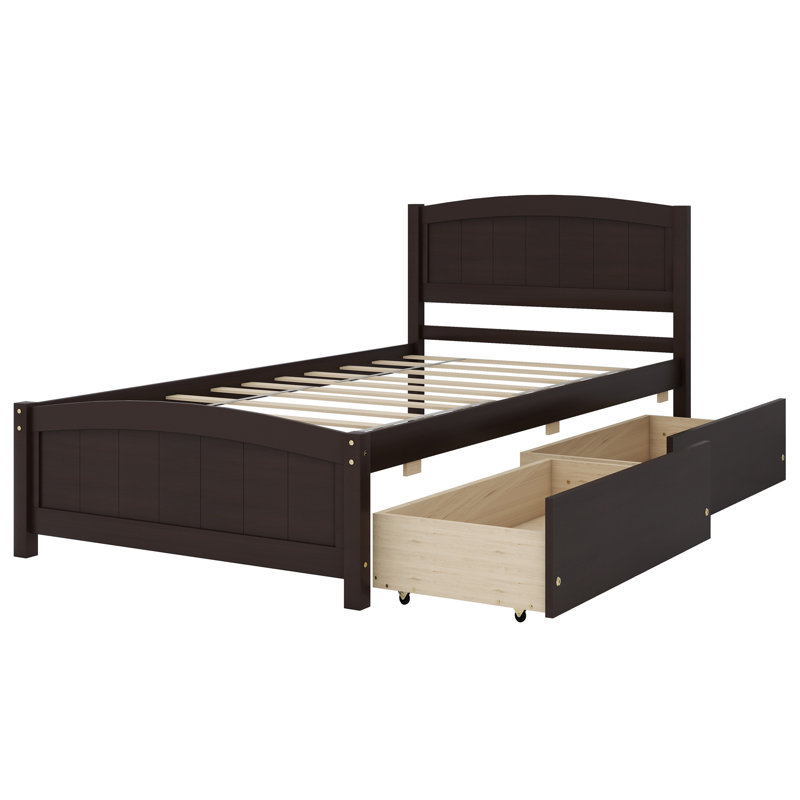 Lit plateforme simple avec deux tiroirs, Espresso