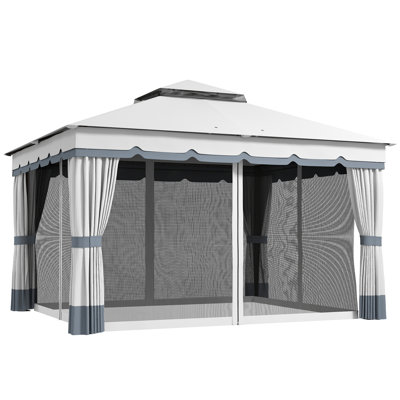 x 12 'Pavillon de jardin d'extérieur à double toit avec filet et rideaux