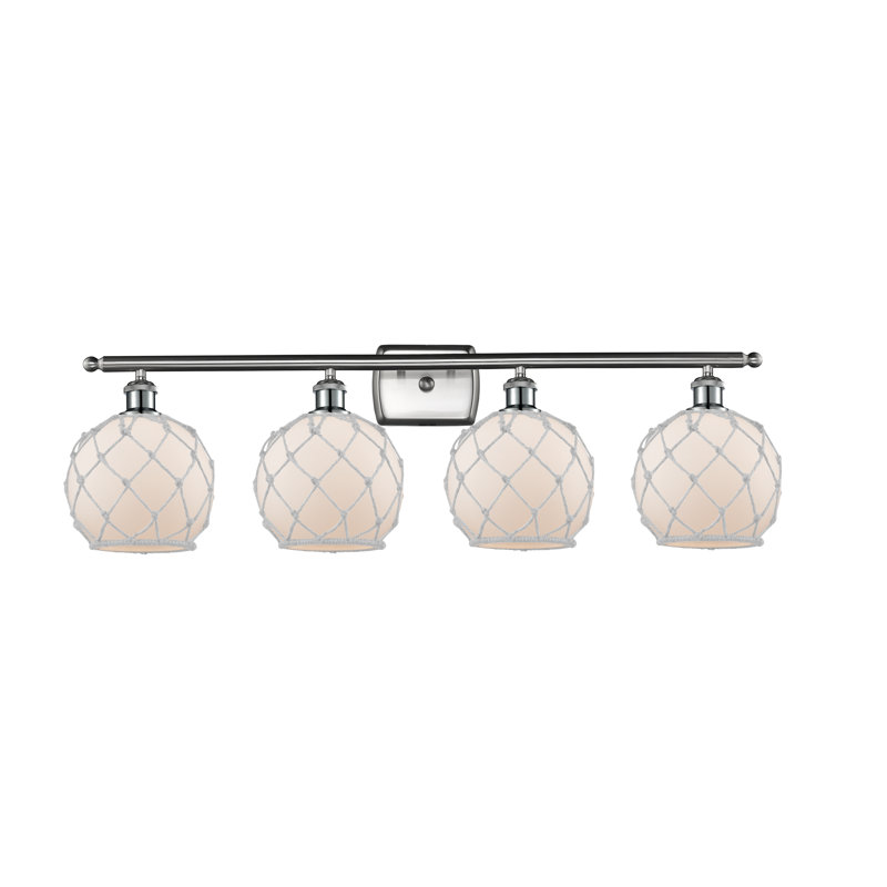 Éclairage de salle de bain à intensité variable 4 lumières Larochelle Farmhouse Rope, Blanc / Blanc cassé