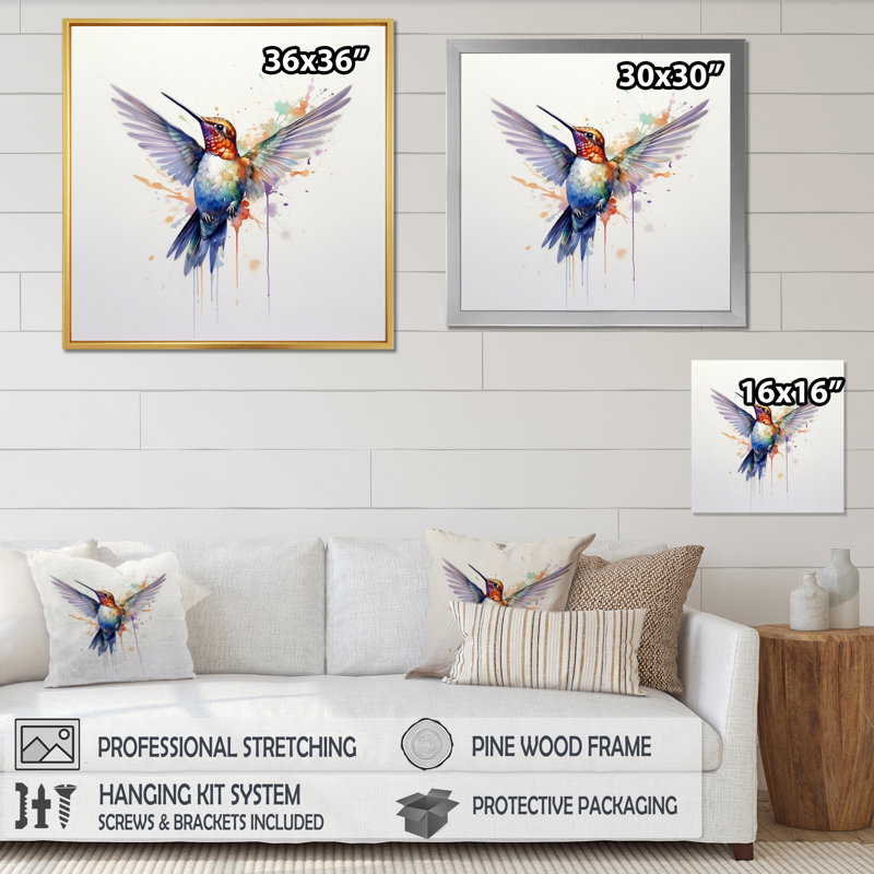 «Graceful Hummingbird I», reproduction d'art sur toile, H 16 po x l 16 po x P 1 po, Cadre doré à une seule photo