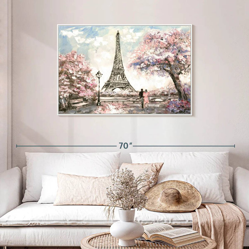 Les amoureux du printemps à Paris, Cadre flottant blanc, 43 po x 29 po