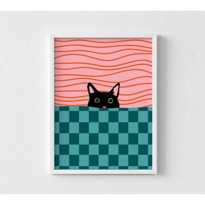 Art mural chat noir: Peeking Design - plusieurs tailles et cadres