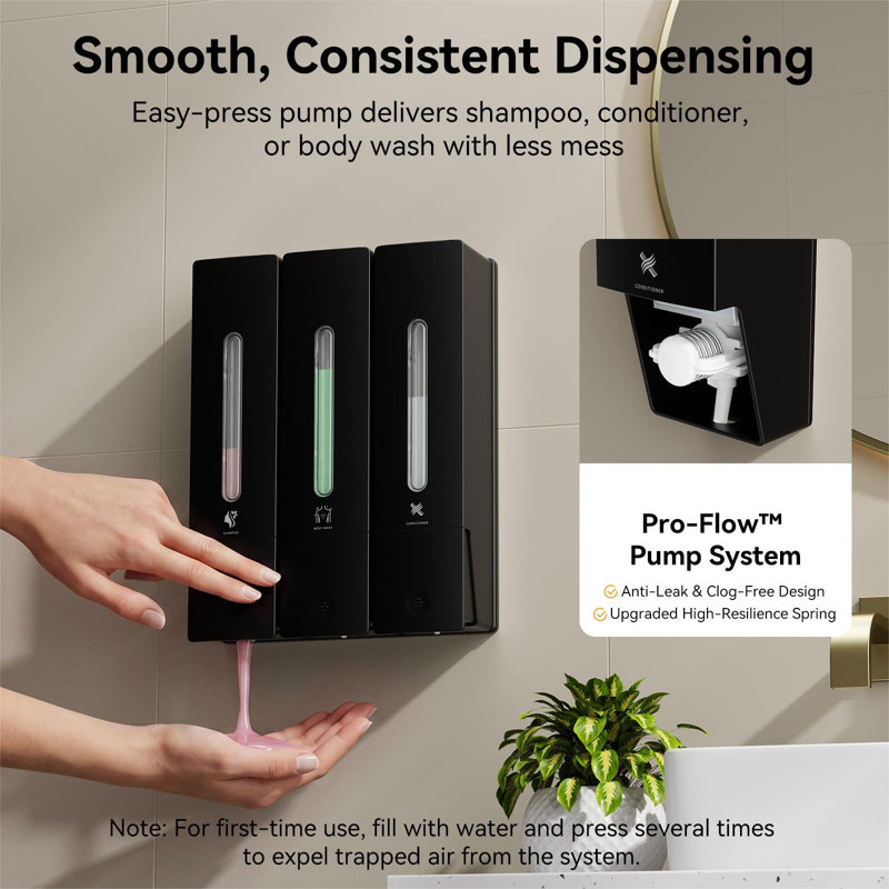 Distributeur de shampooing et revitalisant - Distributeur de savon de douche mural à 3 chambres, sans perçage, capacité 1200 ml, pour salle de bain et hôtel