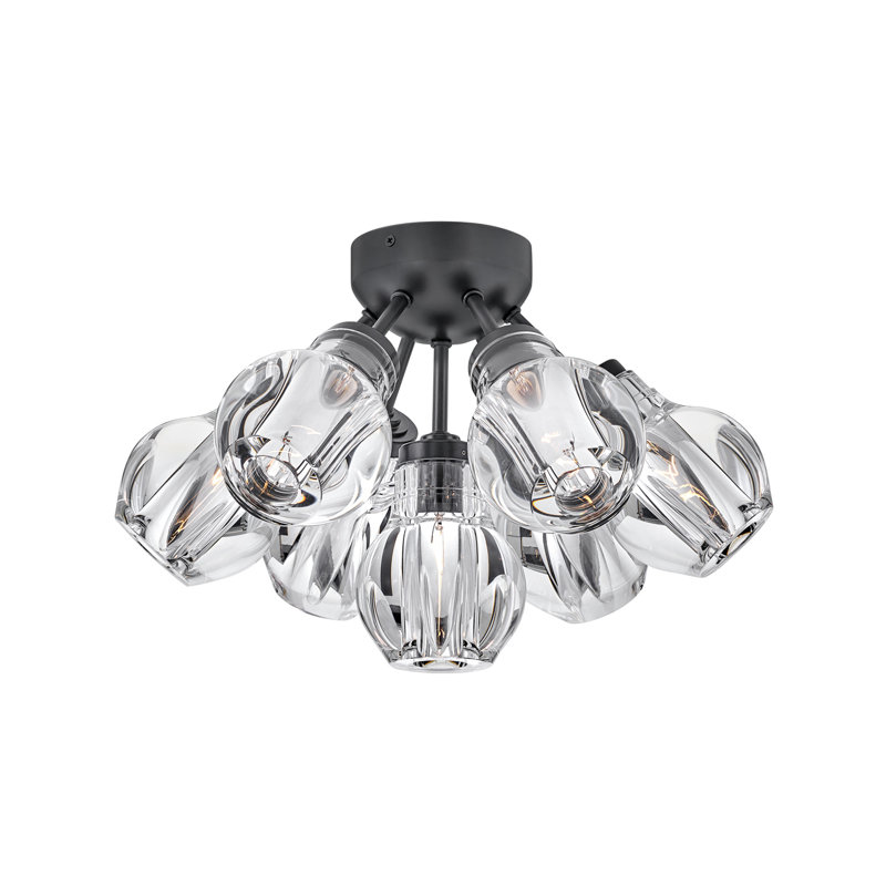 Elise Seven-Light Semi-Flush Mount Cluster Light w/ Thick-Cut Cystal Shades, Black