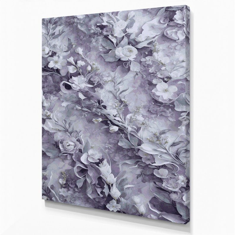 Aquarelle, art floral sur toile gris 4, H 24 po x l 36 po