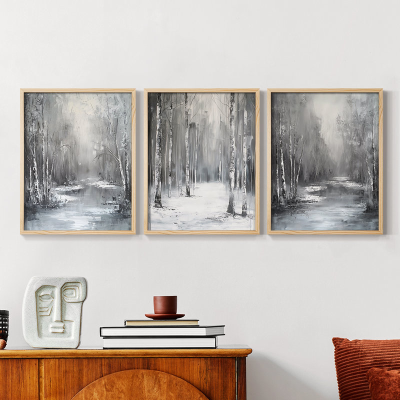 Lanscape Study  Series  X  -Set Of 3 Framed Giclee Prints -Ready to Hang, Natural Framed, 10" H x 8" W