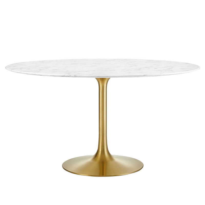 Mid-Century Modern 54" Round Marble & Wood Dining Table in Black/White