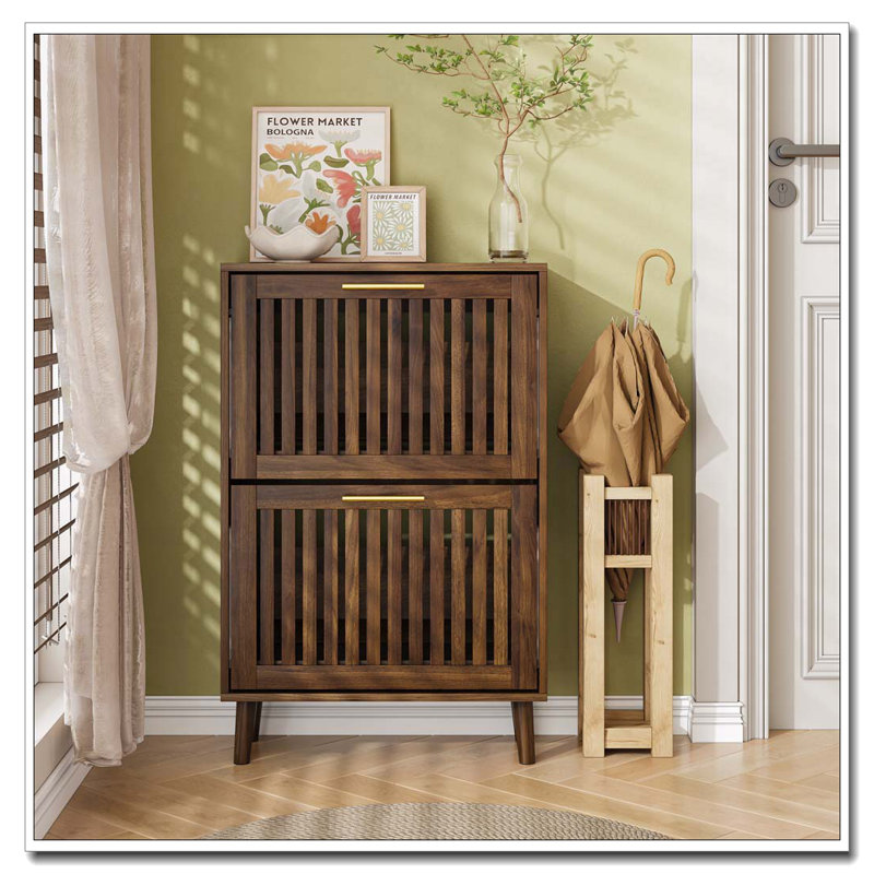 Shoe Cabinet, Medieval Modern Independent Shoe Cabinet, Fence Shoe Cabinet With 2 Flip Drawers