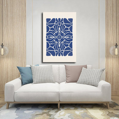 Canvas Wall Art Blue Floral Mandala Wall Art Print Boho Decor Vintage Poster Print Home Decor