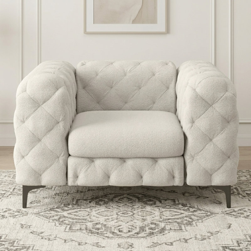 Fauteuil Chesterfield capitonné et rembourré en polyester, Blanc
