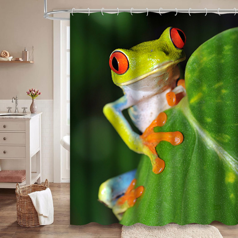Rideau de douche rouge et vert exotique avec 12 crochets, L 72 po x l 84 po