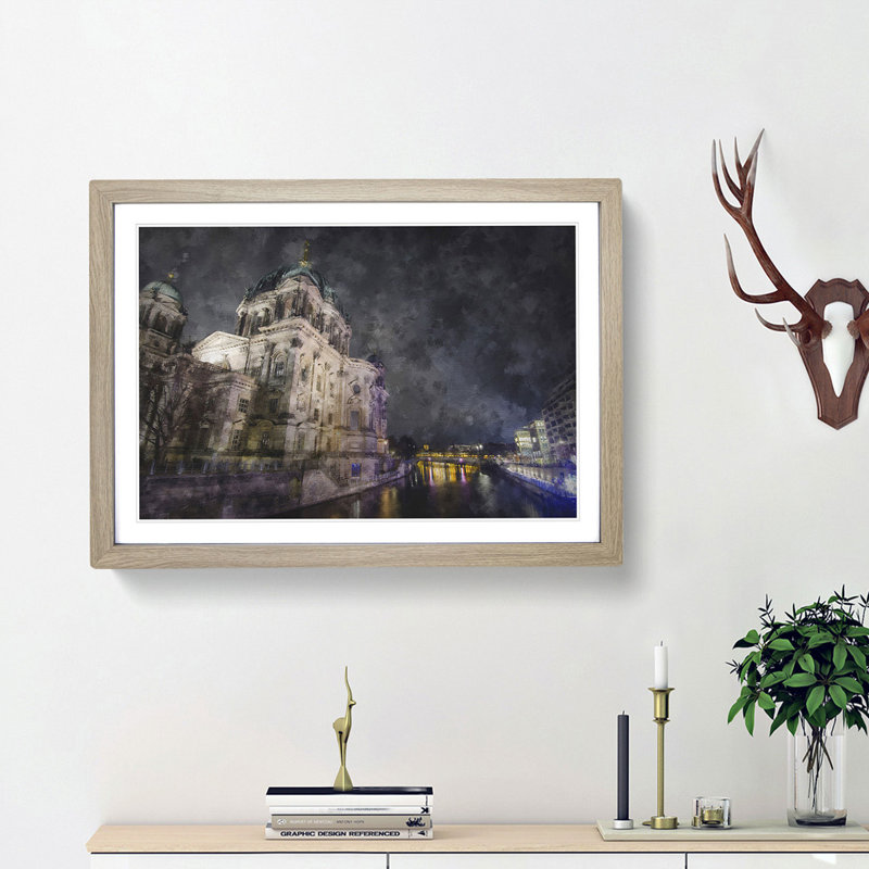 Berlin Cathedral In Germany Painting - Single Picture Frame Print on MDF, 33cm H x 45cm W x 2cm D, Black